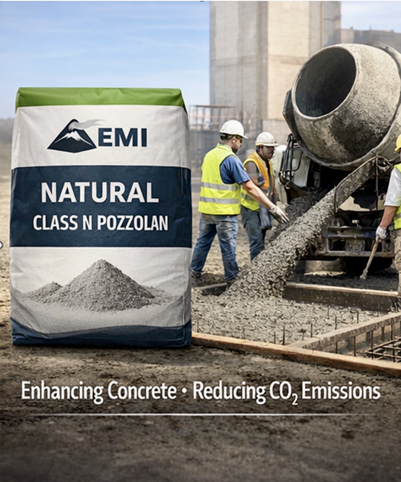 EMI Natural Class N pozzolan on construction site